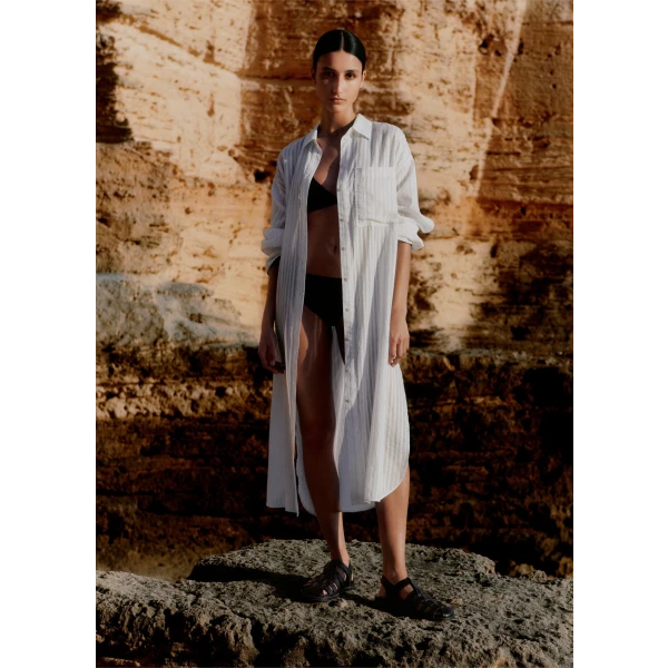 Textured Cotton Beach Shirt Dress - Image 5