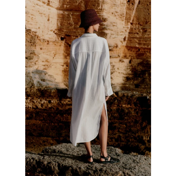 Textured Cotton Beach Shirt Dress - Image 6