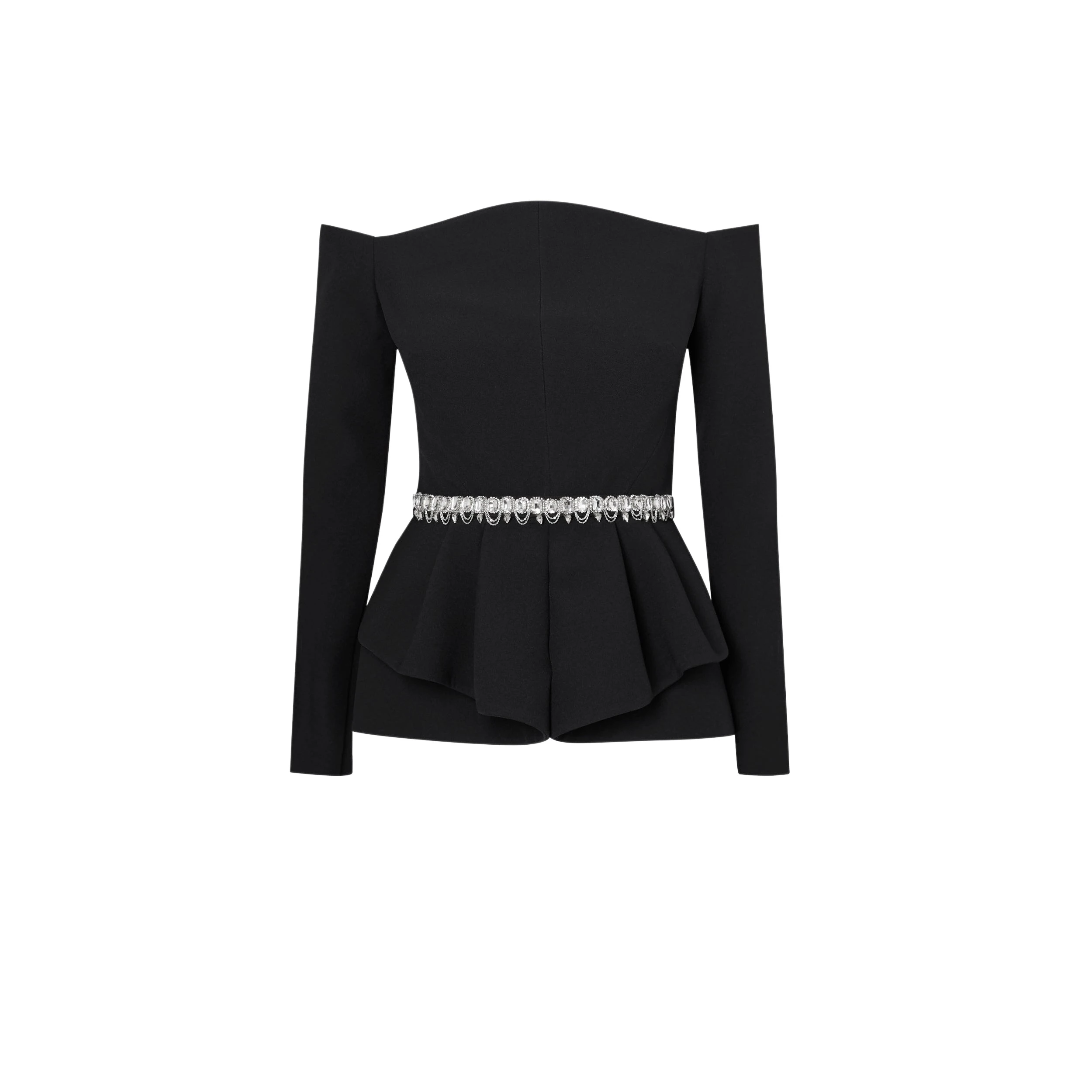 Safiyaa-Brien-Black-Top-With-Embroidered-Belt-569044_nobg Brien Black Top With Embroidered Belt - Image 1