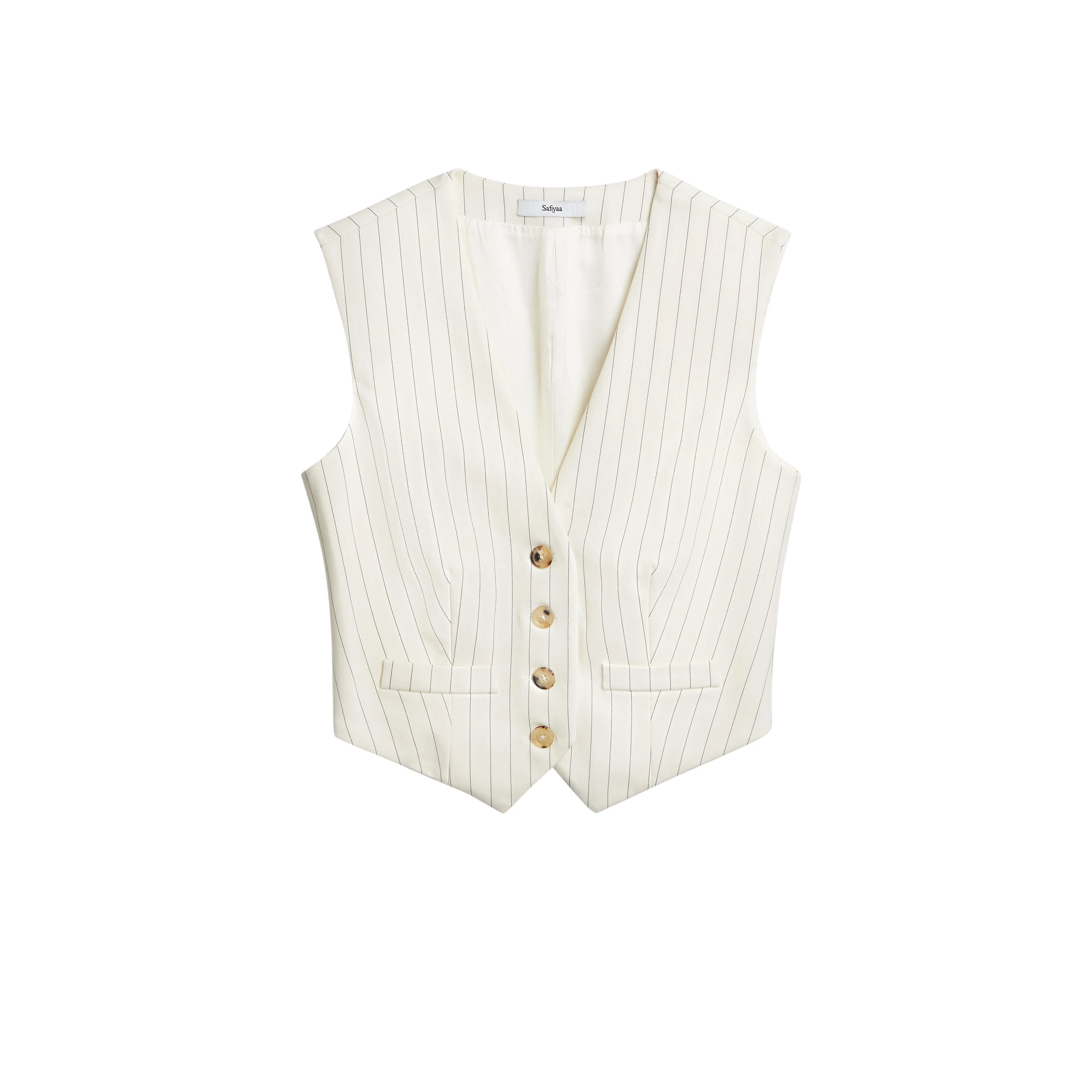 Safiyaa-Lana-Ivory-Pinstripe-Waistcoat-523998_nobg Lana Ivory Pinstripe Waistcoat - Image 1