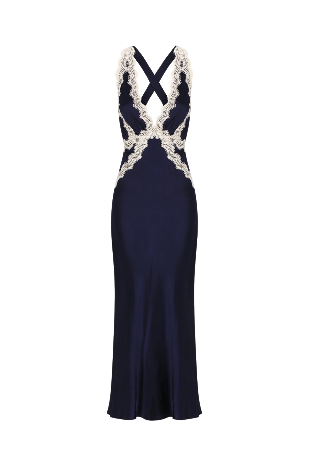 Shona Joy Camille Lace Cross Back Midi Dress – Deep Midnight/Ivory