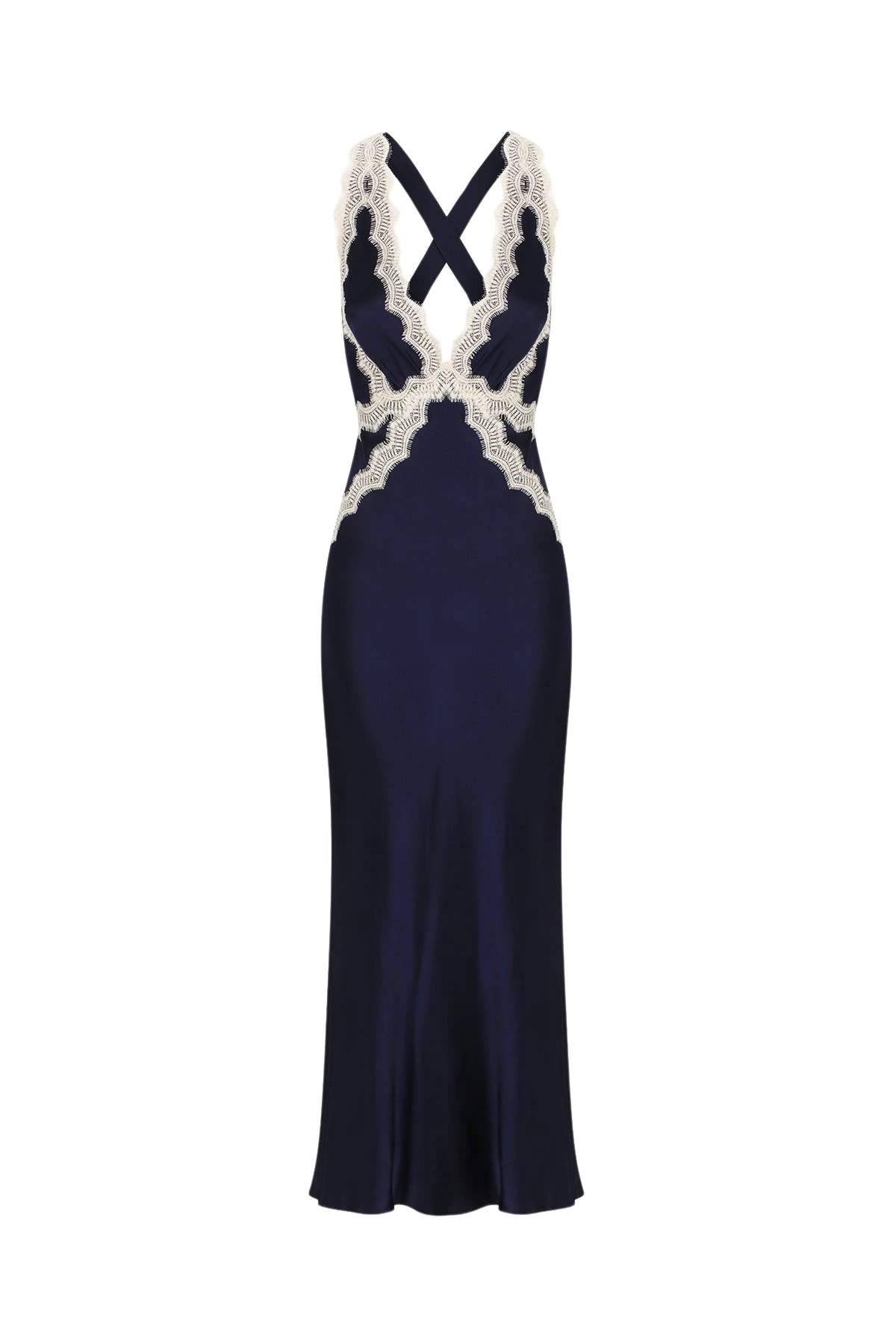 Shona-Joy-Camille-Lace-Cross-Back-Midi-Dress-Deep-MidnightIvory45367_nobg Camille Lace Cross Back Midi Dress - Deep Midnight/Ivory - Image 1