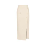 Irena Asymmetrical Side Split Midi Skirt - Rice