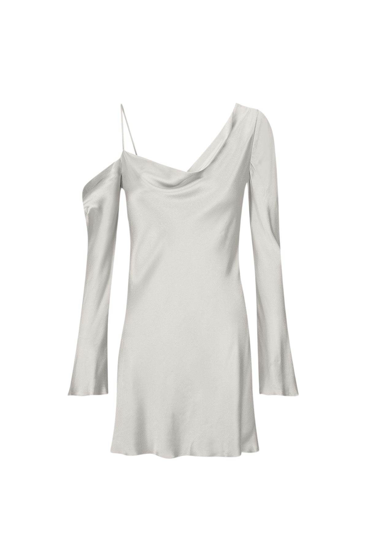 Shona Joy La Lune Asymmetrical Long Sleeve Mini Dress – Silver