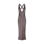 La Lune Plunged Cross Back Midi Dress - Graphite