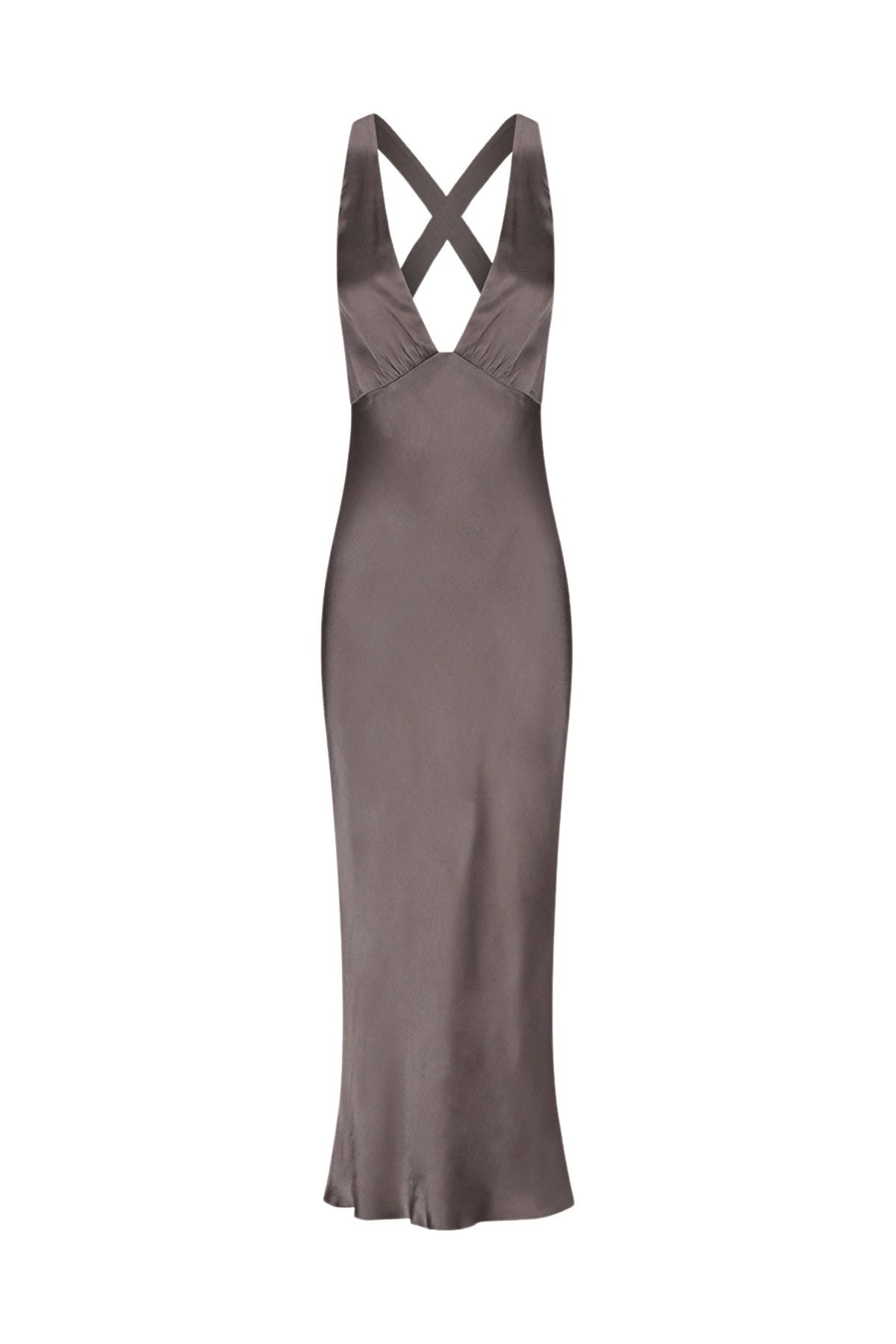 Shona-Joy-La-Lune-Plunged-Cross-Back-Midi-Dress-Graphite16712_nobg La Lune Plunged Cross Back Midi Dress - Graphite - Image 1