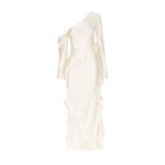 Louella Silk Asymmetrical Long Sleeve Ruffle Maxi Dress - Ivory
