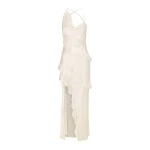 Louella Silk Asymmetrical Ruffle Maxi Dress - Ivory