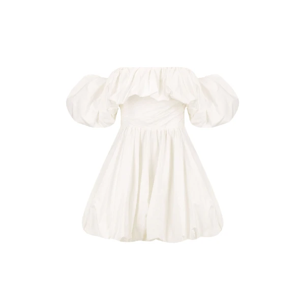 Maiori Off Shoulder Draped Bubble Mini Dress - Ivory