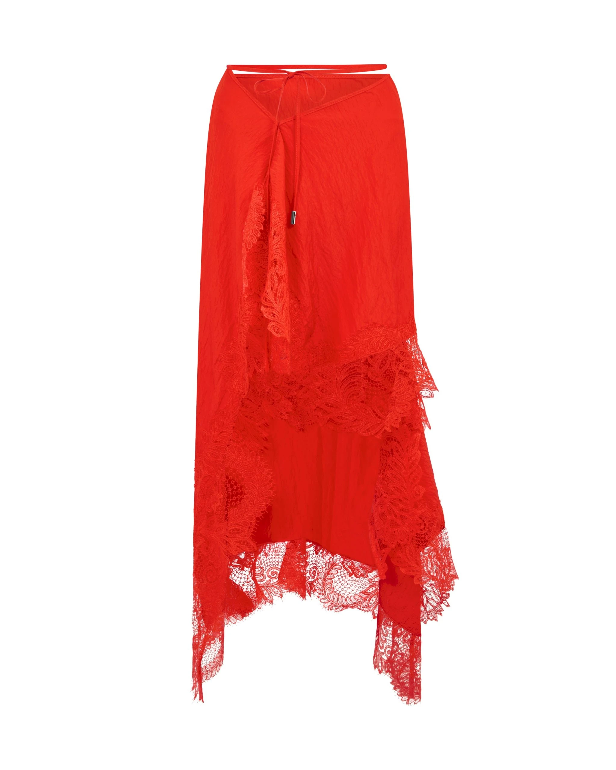 David Koma Asymmetric Lace Hem Midi Skirt David Koma Asymmetric Lace Hem Midi Skirt