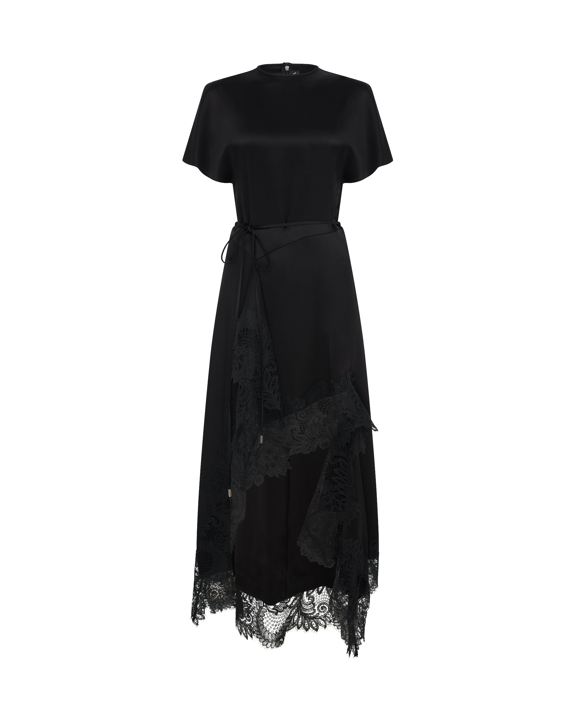 David Koma Asymmetric Lace Hem Satin Midi Dress