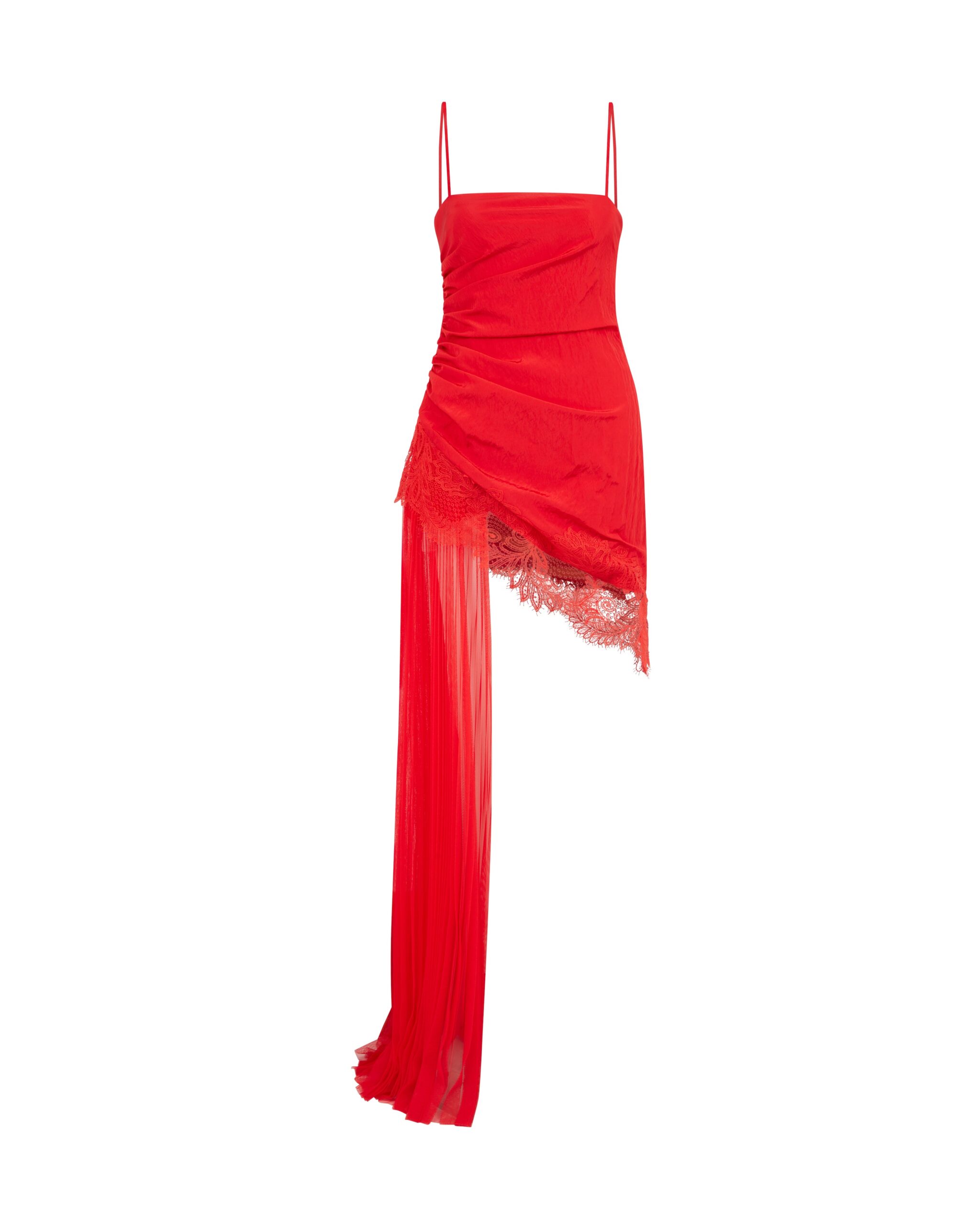 David Koma Asymmetric Pleated And Lace Hem Dress