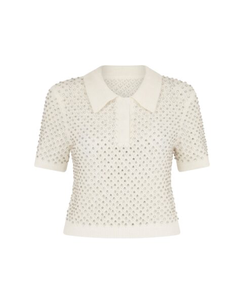 David Koma Crystal Embroidered Polo Knit Top