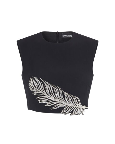 David Koma Crystal Feather Crop Top