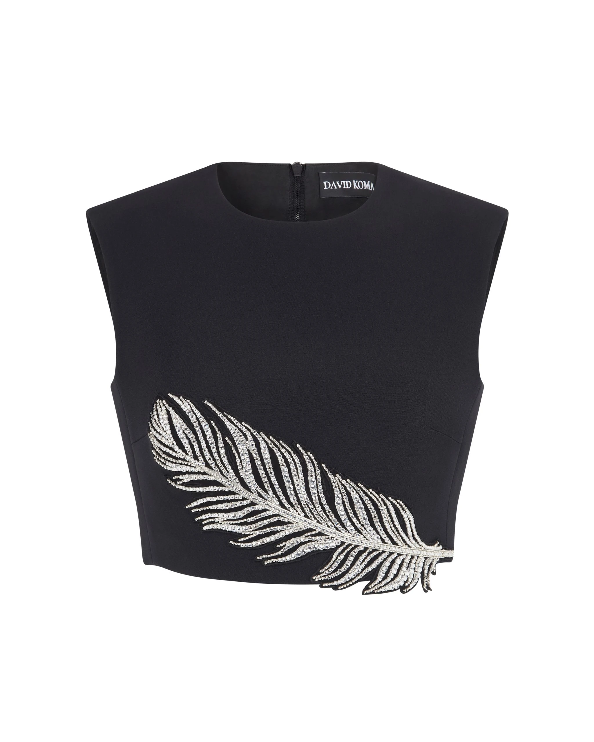 David Koma Crystal Feather Crop Top David Koma Crystal Feather Crop Top