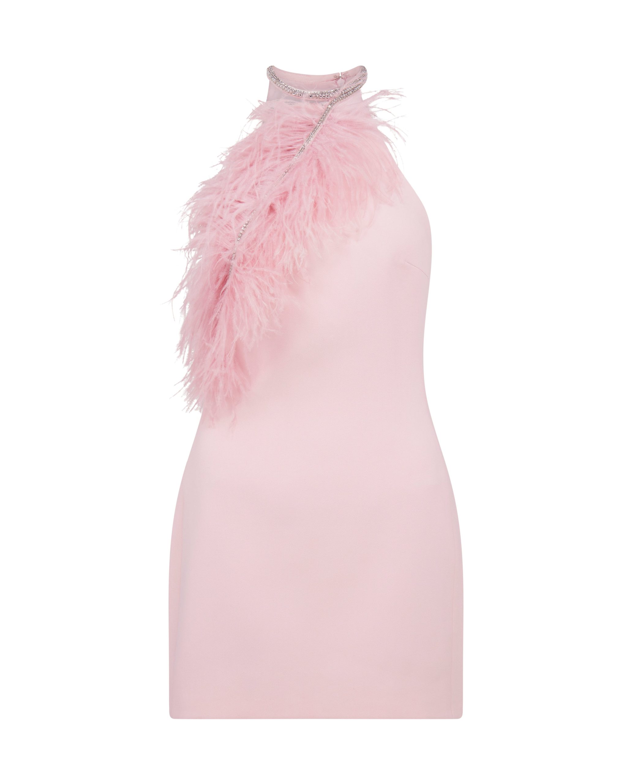 David Koma Crystal Feather Halter Mini Dress