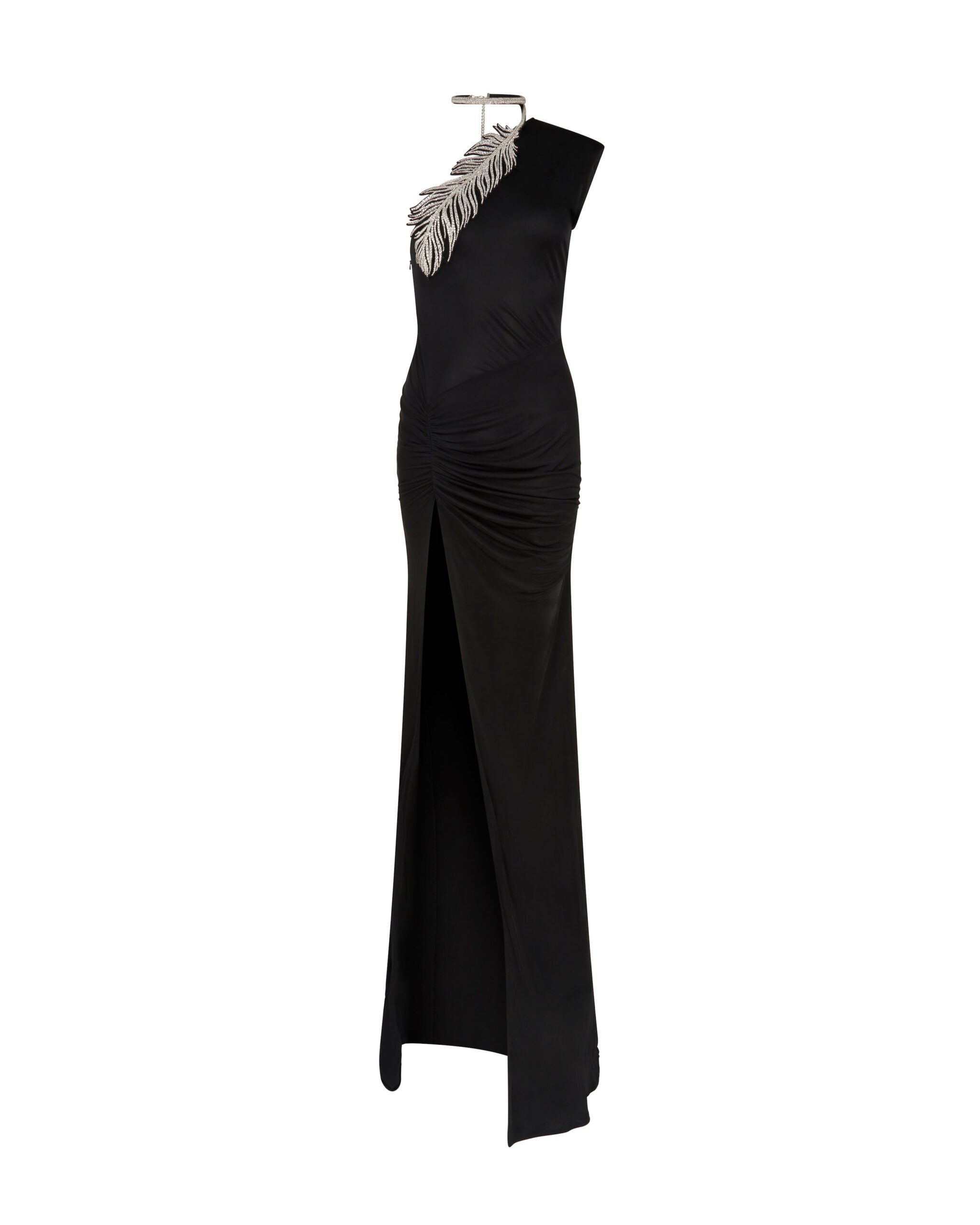 David Koma Crystal Feather One Shoulder Gown