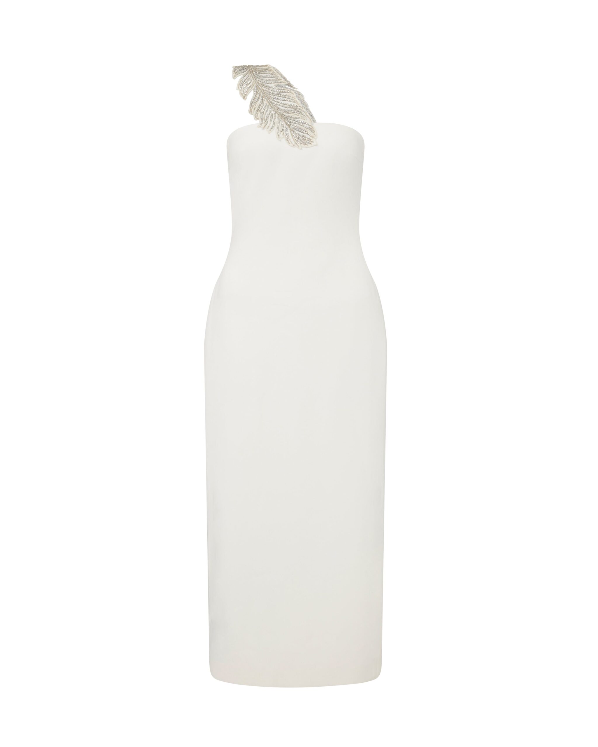 David Koma Crystal Feather One Shoulder Midi Dress