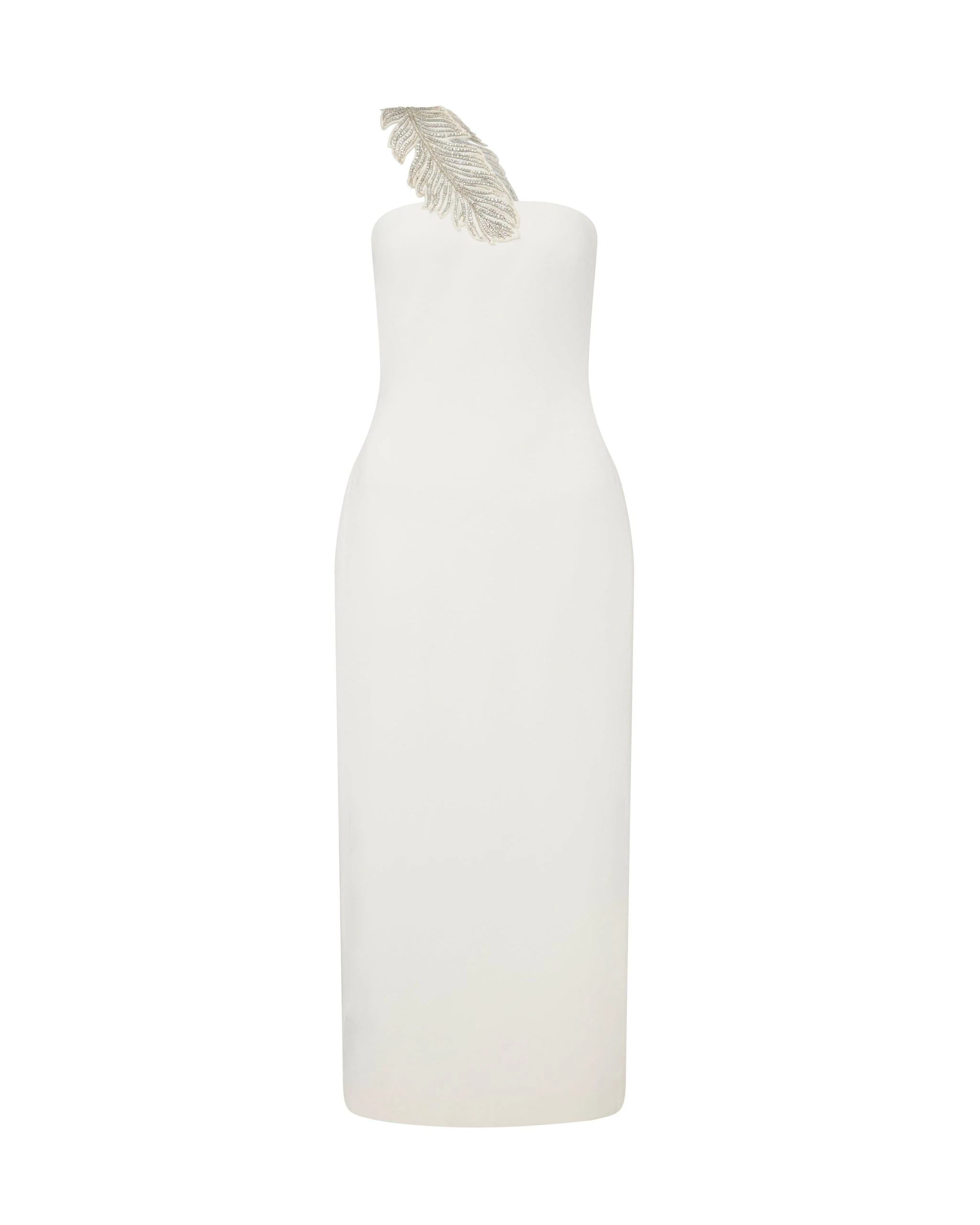 David Koma Crystal Feather One Shoulder Midi Dress David Koma Crystal Feather One Shoulder Midi Dress