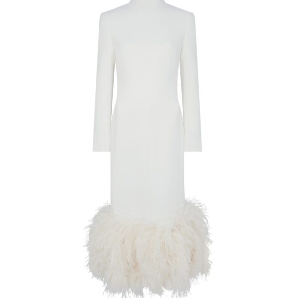 David Koma Feather Hem Long Sleeve Midi Dress