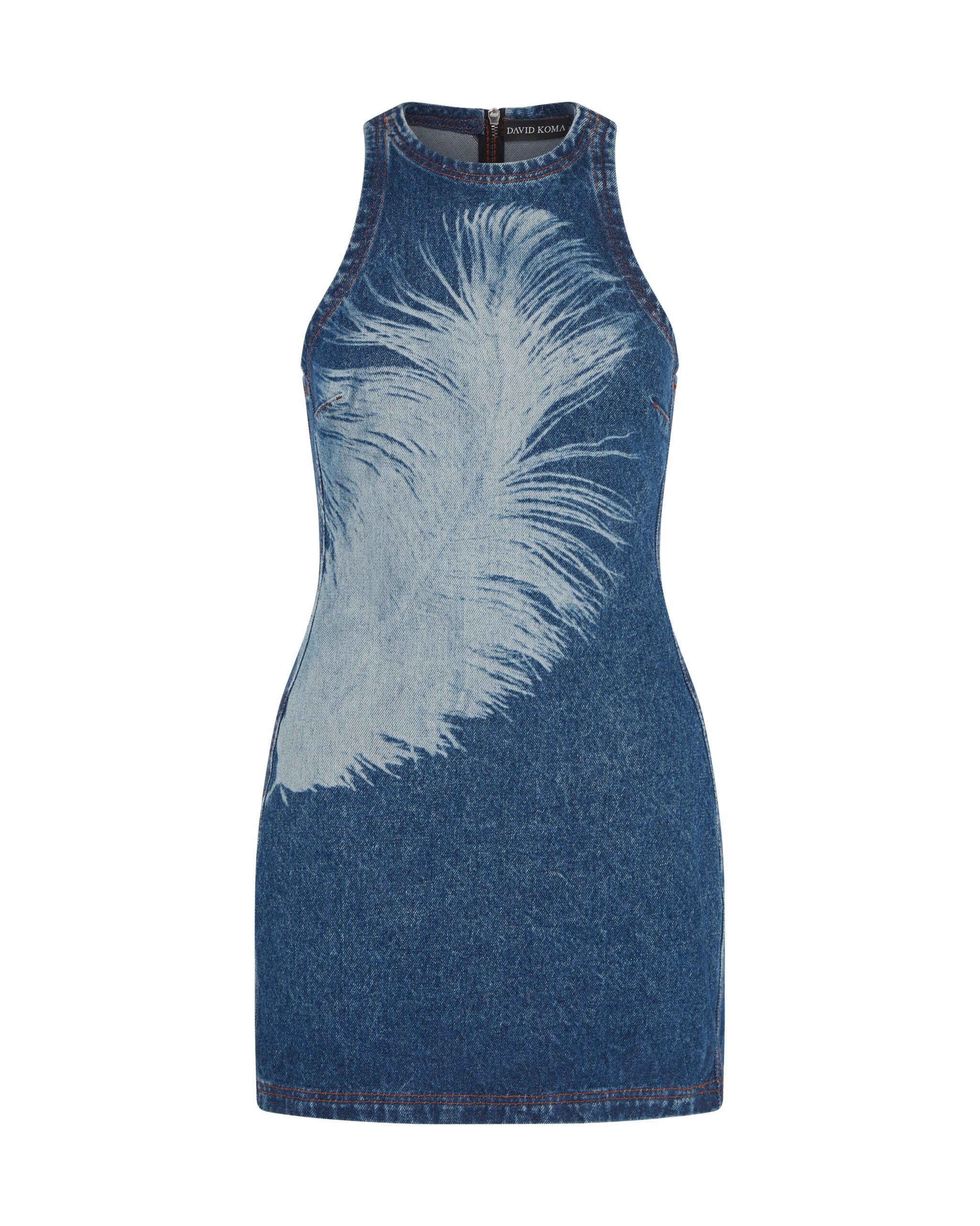 David Koma Feather Print Mini Denim Dress