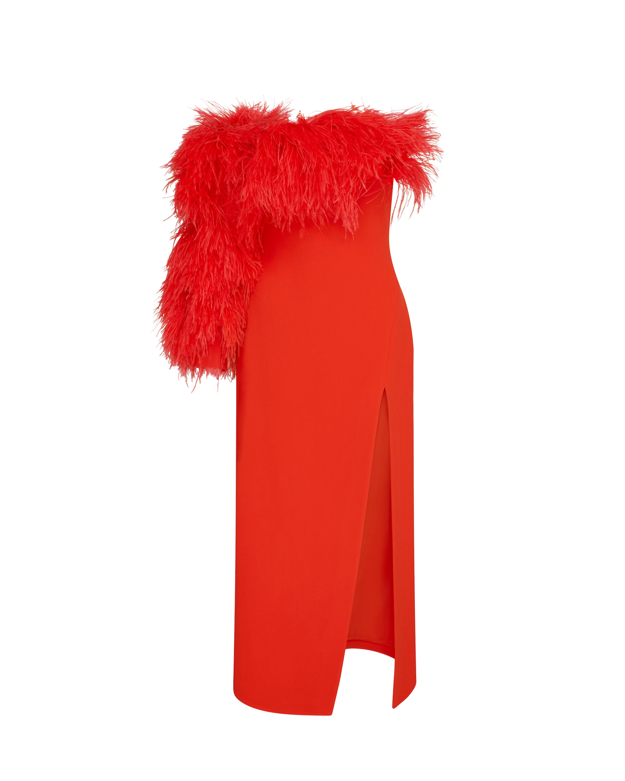 David Koma Feather Trim One Sleeve Midi Dress