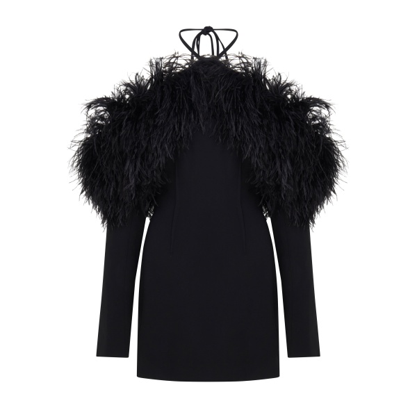 David Koma Off The Shoulder Feather Mini Dress