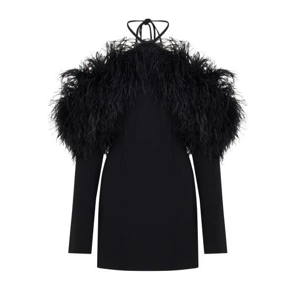 David Koma Off The Shoulder Feather Mini Dress