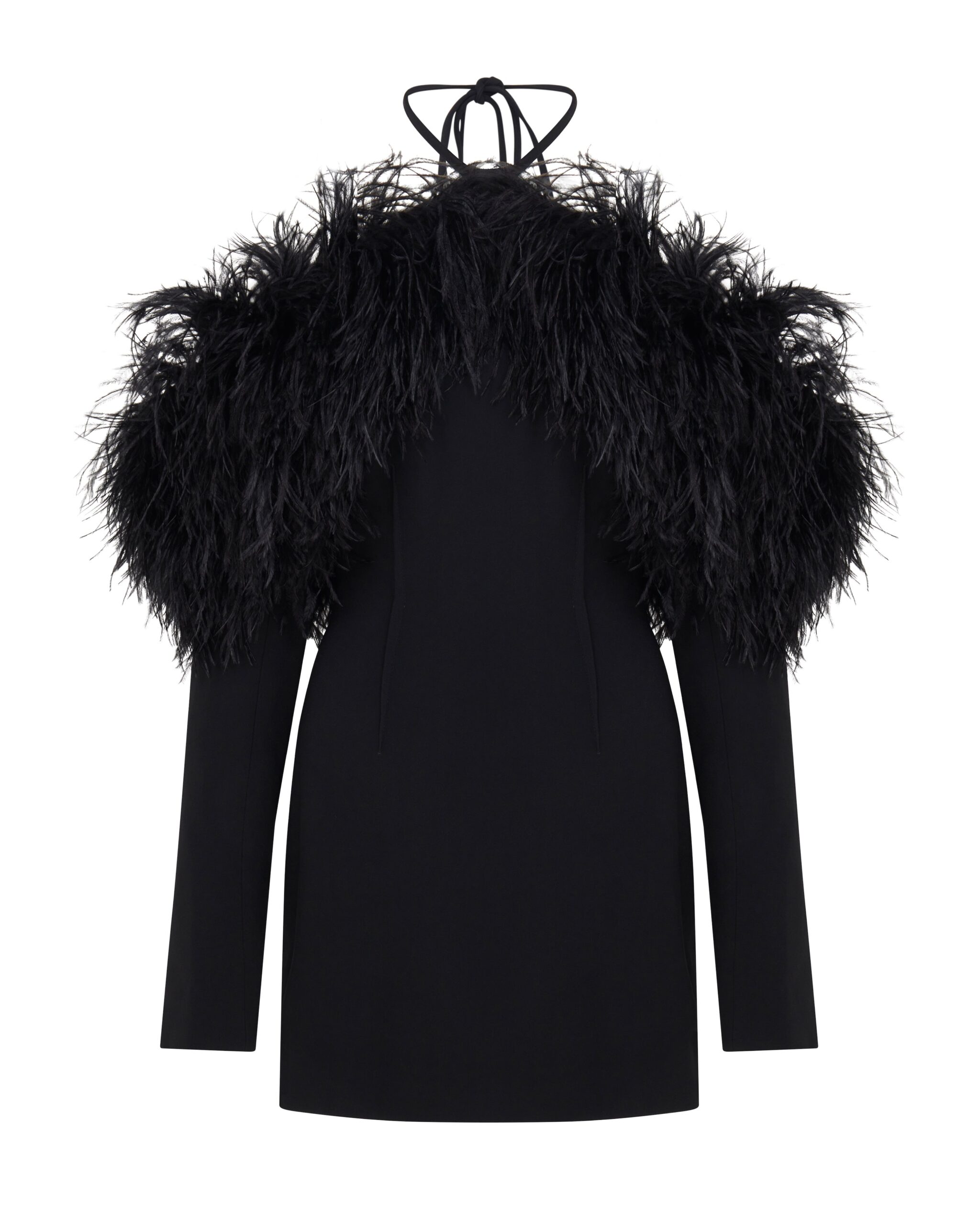 David Koma Off The Shoulder Feather Mini Dress