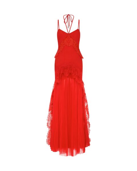 David Koma Pleated Skirt And Lace Trim Gown