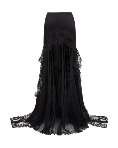 David Koma Pleated Tulle And Lace Maxi Skirt
