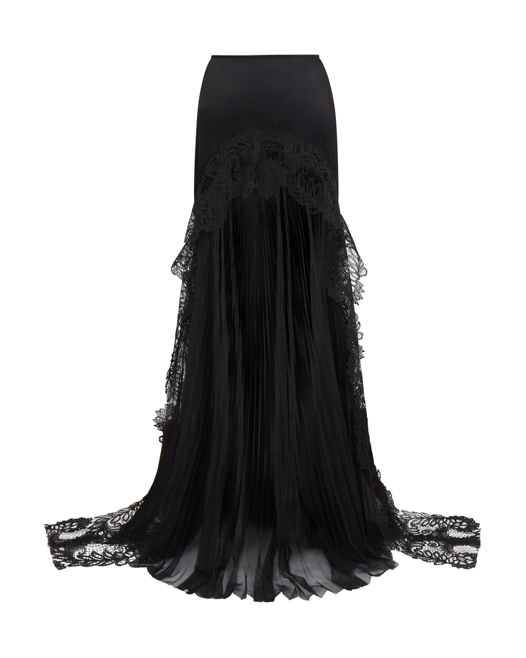 David Koma Pleated Tulle And Lace Maxi Skirt