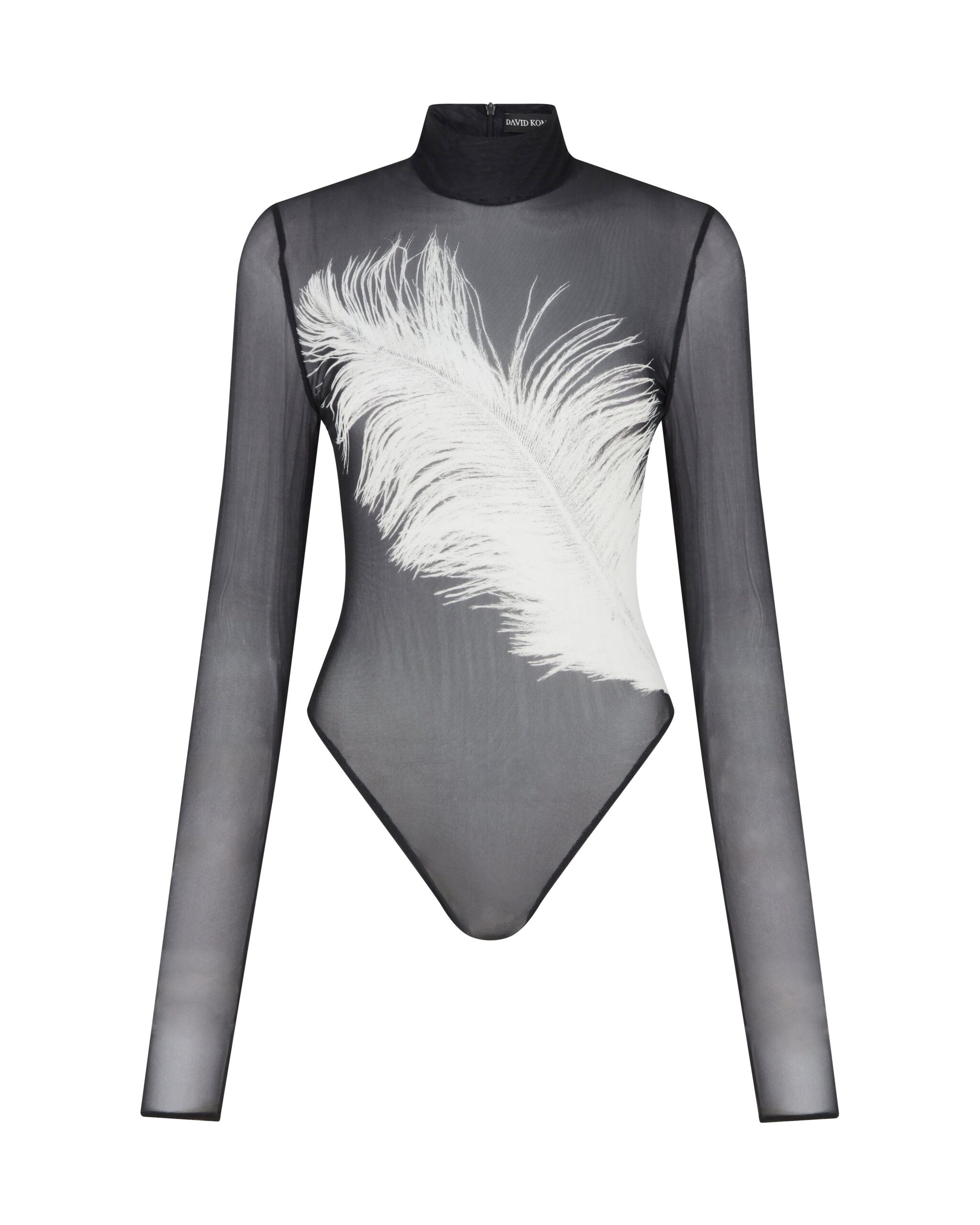David Koma Printed Mesh Long Sleeve Bodysuit