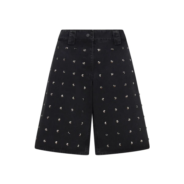 David Koma Rhinestone Crystal Embroidery Denim Shorts
