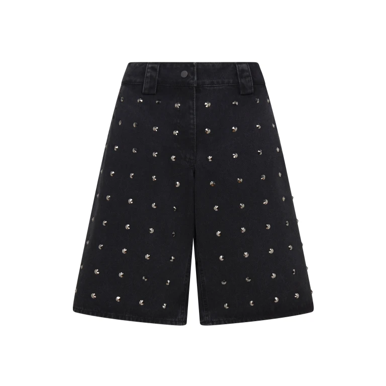 David Koma Rhinestone Crystal Embroidery Denim Shorts