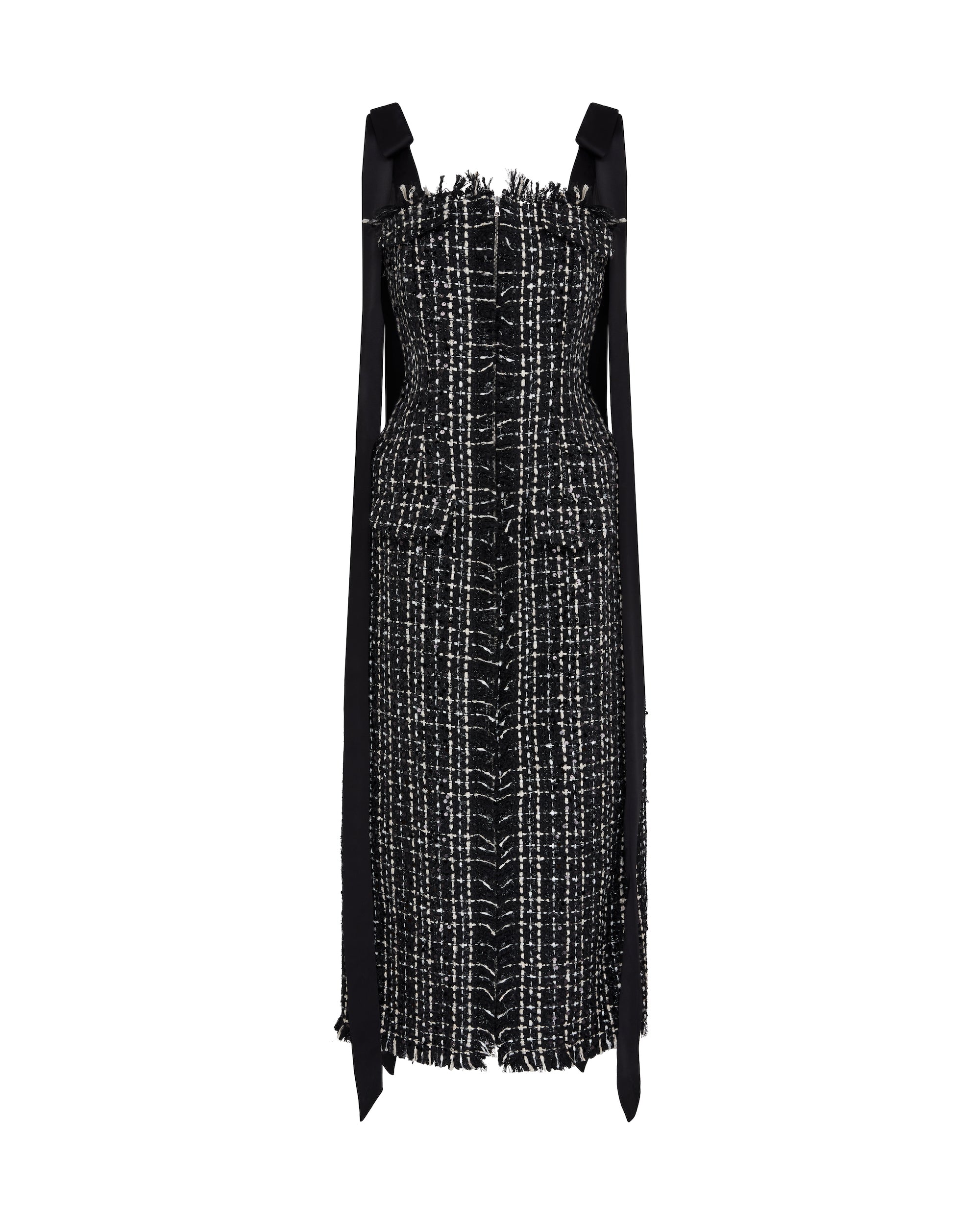 David Koma Satin Bow And Tweed Midi Dress