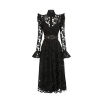 Aliyah Lace Butterfly Sleeve Midi Dress - Ebony