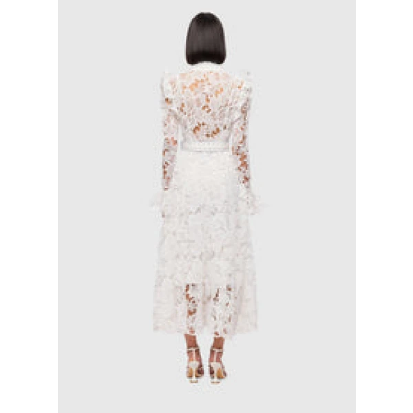Aliyah Lace Butterfly Sleeve Midi Dress - Snow