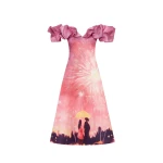 Annie Off Shoulder Frill Midi Dress - Afterglow Print