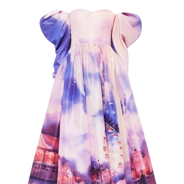 Leo Lin Ina Off Shoulder Bustier Midi Dress – Fairground Print
