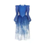 Jordana Structured Shoulder Midi Dress - Aerial Print