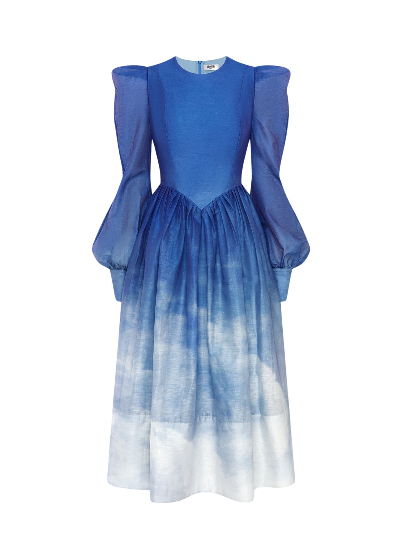 Leo Lin Jordana Structured Shoulder Midi Dress – Aerial Print