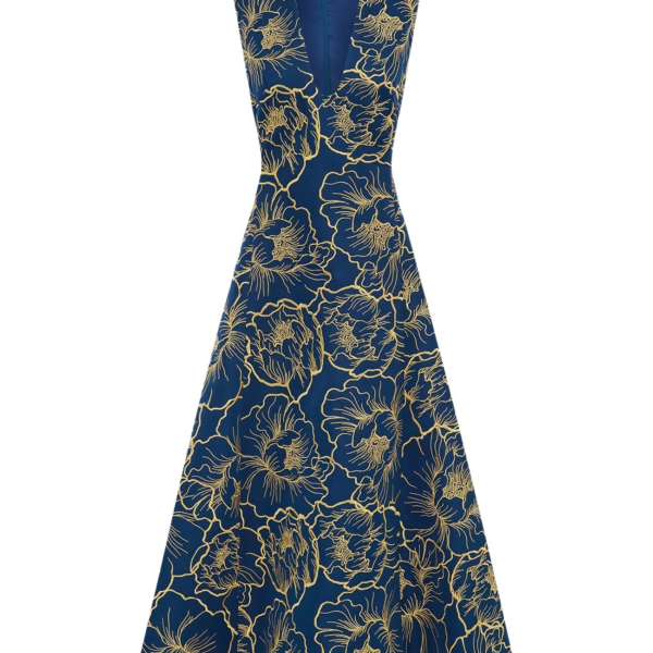 Leo Lin Nicola V Neck Midi Dress – Marine Blue
