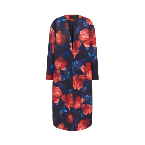 Zina Cocoon Coat - Rose Print
