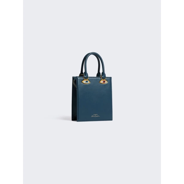 Schiaparelli Mini Anatomy Jewelry Bag in blue leather back view