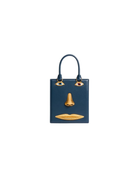Schiaparelli Mini Anatomy Jewelry Bag in blue leather front view