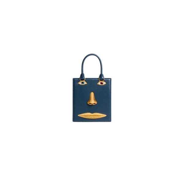 Schiaparelli Mini Anatomy Jewelry Bag in blue leather front view
