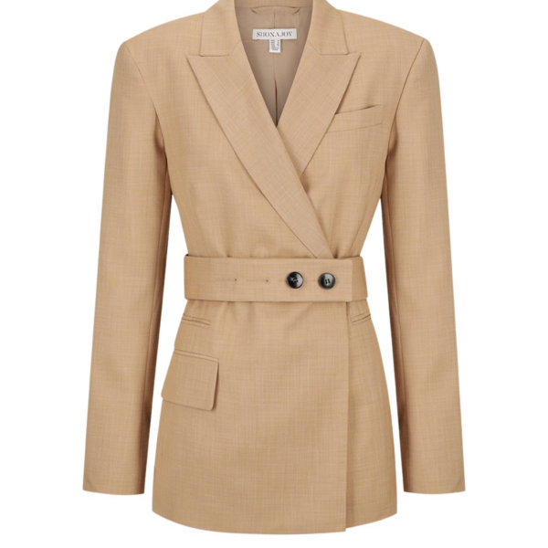 Shona Joy Asher Hourglass Double Breasted Blazer With Belt – Latte