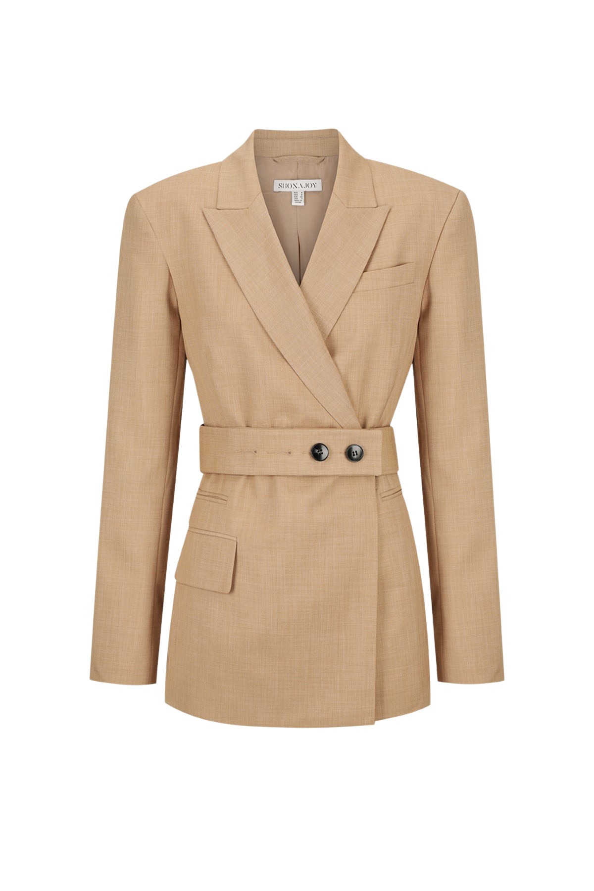 Shona Joy Asher hourglass double breasted blazer with belt – latte