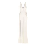 La Lune Cumulus Silk Lace Strap Split Maxi Dress - Ivory